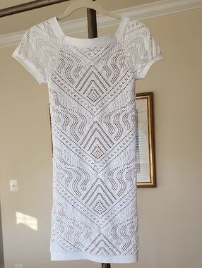 bebe White Textured Knit Sheath Dress